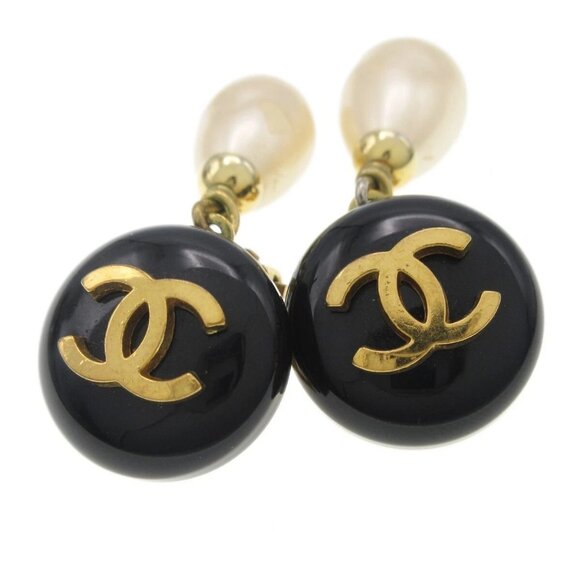 Chanel Artificial Pearl Dangle Earrings Clip-On Black 94A 19015 - Picture 6 of 6